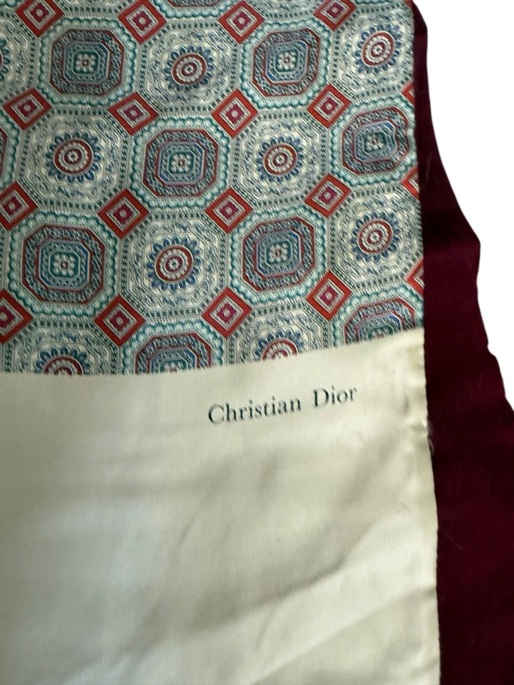 Dior Multicolor Geometric Silk Scarf with Burgundy and Cream Panels - Picture 2 of 6